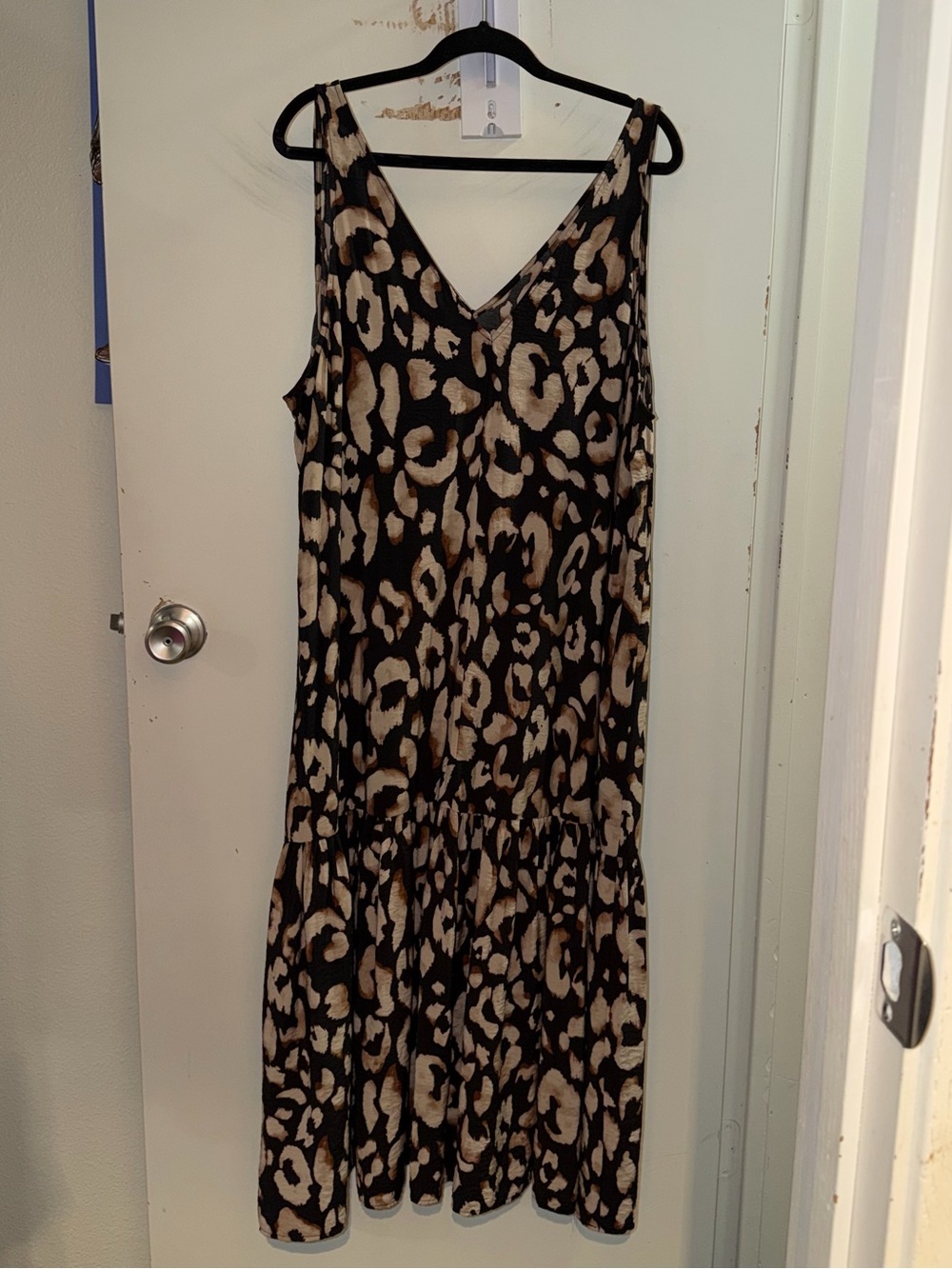 H&M Trapeze Leopard Print V-Neck Maxi Dress Black & Tan XL Extra Large